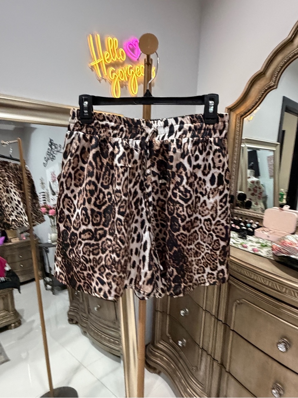 Pastels Leopard Print High-Waist Lounge Shorts - Brown/Tan